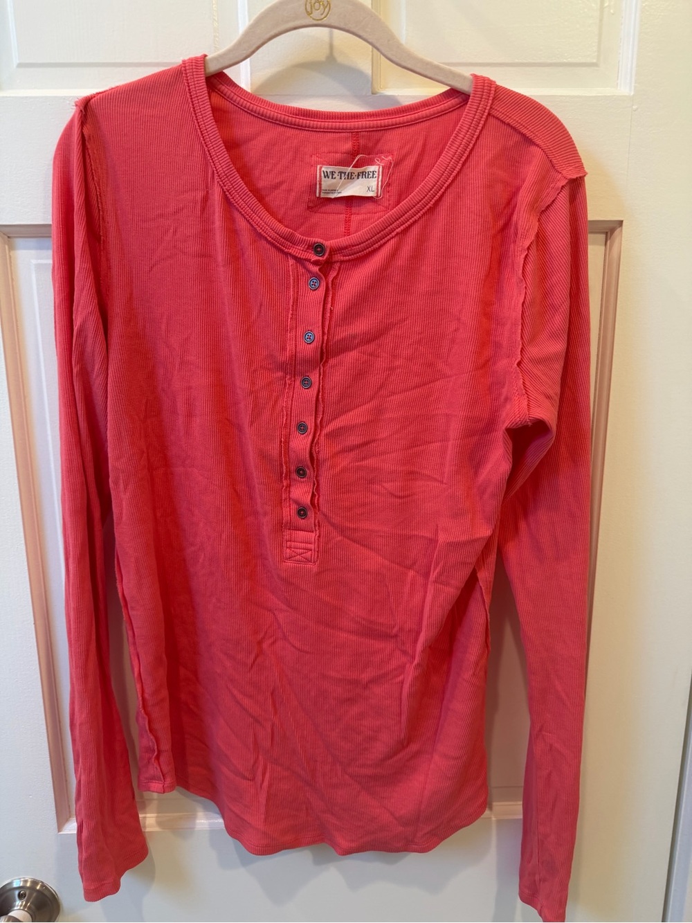 We The Free Pink Ribbed Henley Top